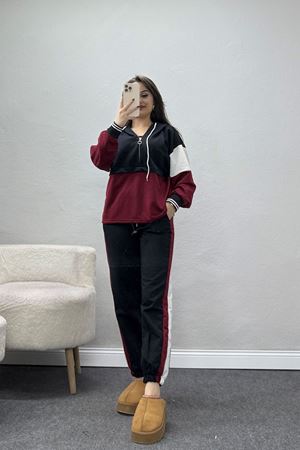 2 İplik Eşofman Takımı Siyahbordo1 - 8122.1005.