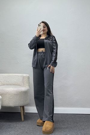 Pul Garnili 2 İplik Eşofman Takımı Füme - 52109.1567.