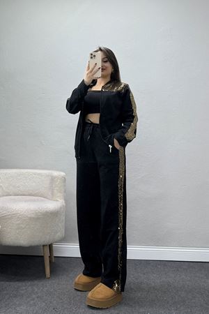 Pul Garnili 2 İplik Eşofman Takımı Siyahgold - 52109.1567.