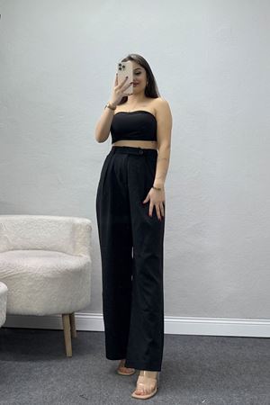 Dabıl Kumaş Önden Pileli Palazzo Pantolon Siyah - 2081.1991.