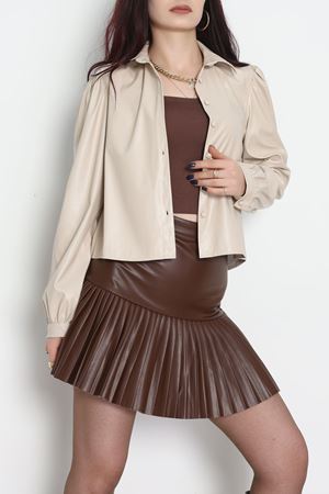 Deri Düğmeli Gömlek Bej - 51076.1779.