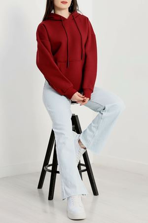 3 İplik Kanguru Cepli Kapşonlu Sweat Bordo - 20960.1878.