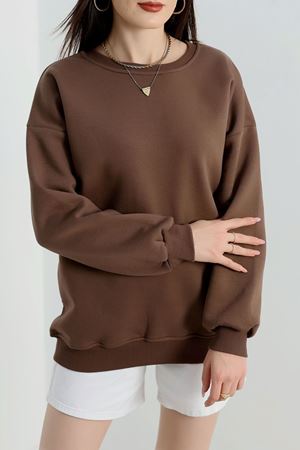 Bisiklet Yaka Üç İplik Sweat Kahve - 20138.1878.