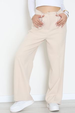 Dabıl Kumaş Bel Lastikli Palazzo Pantolon Bej - 2082.1991.