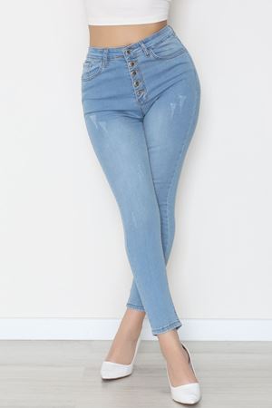 Düğmeli Dar Paça Kot Pantolon Açıkmavi - 42700.2121.