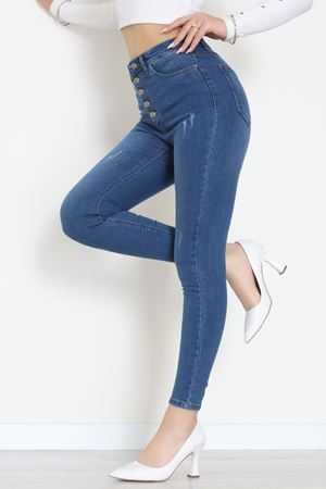 Düğmeli Dar Paça Kot Pantolon Mavi - 42700.2121.