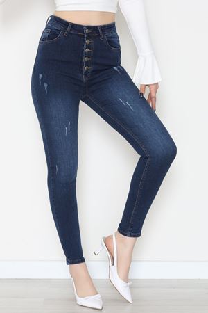 Düğmeli Dar Paça Kot Pantolon Koyumavi - 42700.2121.