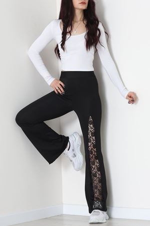 Yırtmacı Dantelli Dalgıç Tayt Siyah - 52130.1905.