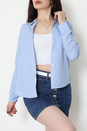 Pamuk Polyester Çizgili Gömlek Koyumavibeyaz3 - 51064.147.