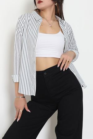 Pamuk Polyester Çizgili Gömlek Beyazsiyah - 51064.147.