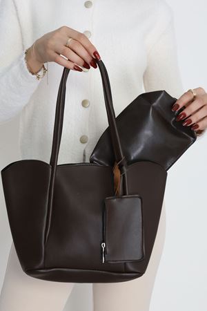 Makyaj Çantalı Ve Cüzdanlı Omuz Çantası Acıkahve - 31397.2063.