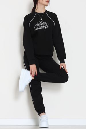 3 İplik Nakışlı Eşofman Takım Siyah - 52137.1735.