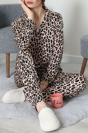 Süet Düğmeli Pijama Takımı Leopar - 55014.1048.