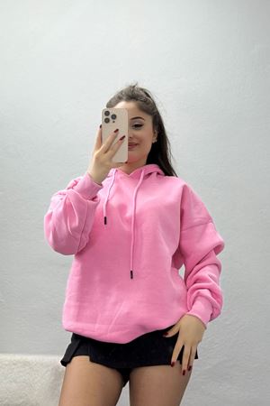 3 İplik Kapşonlu Sweat Pembe - 20074.1878.