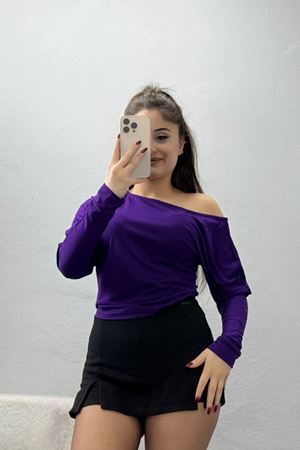 Kayık Yaka Viskon Body Mor - 42777.599.