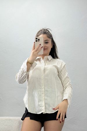 Pamuk Polyester Çizgili Gömlek Bejbeyaz - 51064.147.