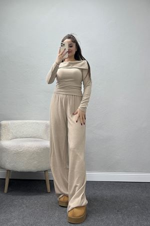 Madonna Yaka Yumoş Kumaş İkili Takım Latte - 51095.2114.