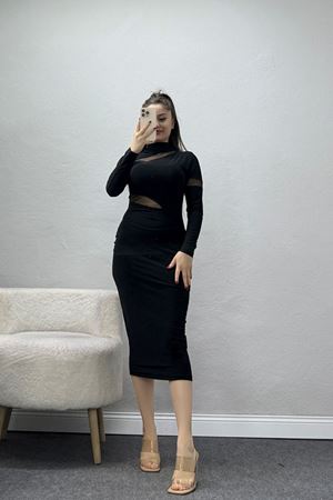 Tül Detaylı Elbise Siyah - 31737.2115.