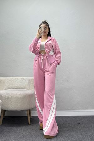 Keten Şertili 2 İplik Eşofman Takımı Pembebeyaz - 52079.1857.