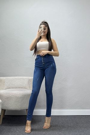 Düğmeli Dar Paça Kot Pantolon Mavi - 42700.2121.