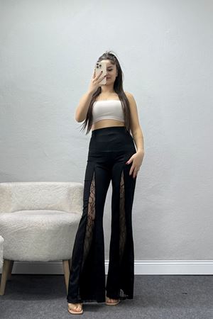 Yırtmacı Dantelli Dalgıç Tayt Siyah - 52129.1905.