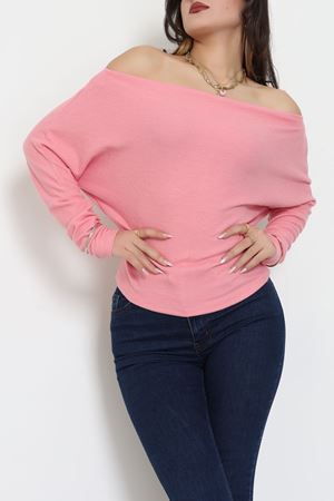 Yumoş Kumaş Kayık Yaka Omuz Düşümlü Bluz Pembe - 31706.2114.