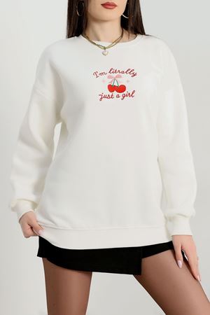 3 İplik Bisiklet Yaka Sweat Ekru - 42234.1878.