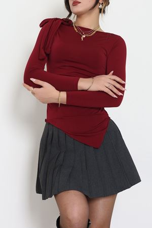 Sandy Önü Asimetrik Kesim Fiyonk Detaylı Bluz Bordo - 42808.1949.