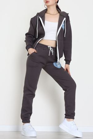 3 İplik Şardonlu Nakışlı Eşofman Takımı Kahve - 52139.1735.