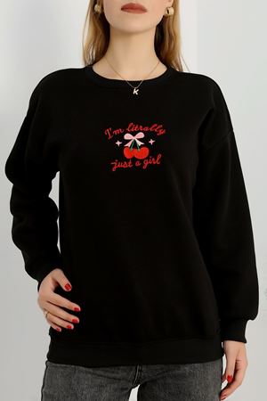 3 İplik Bisiklet Yaka Sweat Siyah - 42234.1878.