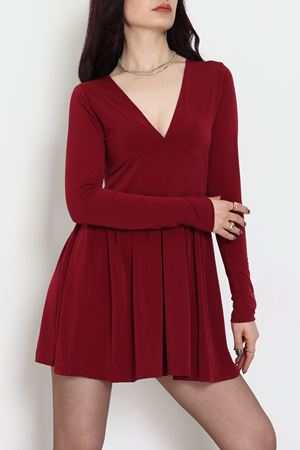 Sandy Kumaş Mini Elbise Bordo - 70817.1794.