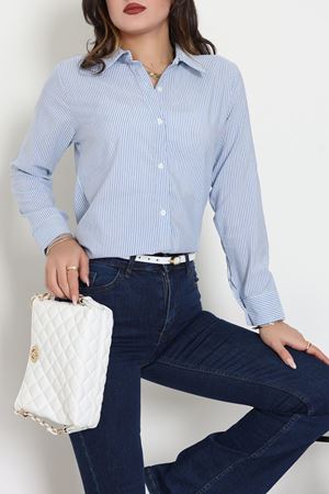 Pamuk Polyester Çizgili Gömlek Mavibeyaz - 51064.147.