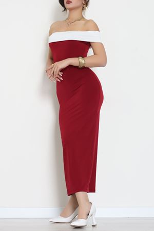 Sandy Kumaş Straplez Yaka Midi Boy Elbise Bordo - 70818.1794.