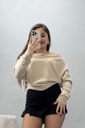 Yumoş Kumaş Kayık Yaka Omuz Düşümlü Bluz Taş - 31706.2114.