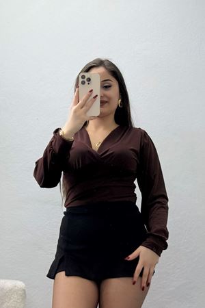 Sandy Derin V Yaka Bluz Kahve - 42807.1949.