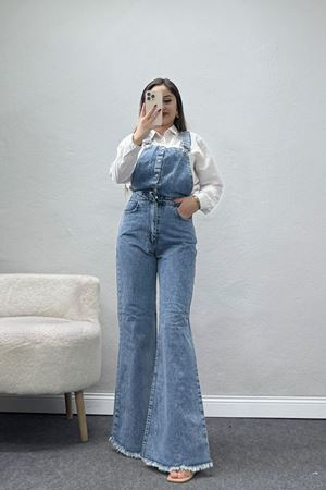 Kot Salopet Önden Düğmeli Tulum Mavi - 31789.683.