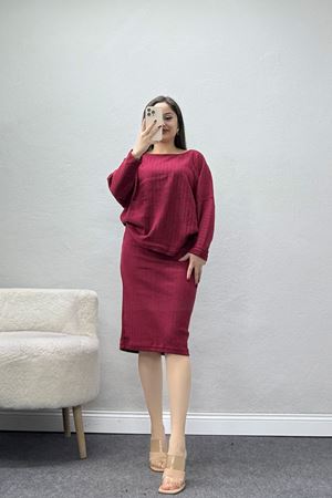 Kaşkorse Kumaş Omuz Düşümlü Midi Boy Etekli Takım Kırmızı - 42800.1567.