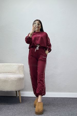 Biyeli 2 İplik Eşofman Takımı Bordoekru - 50744.1005.