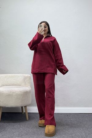 Selanik Fermuar Yaka Takım Bordo - 55001.1567.