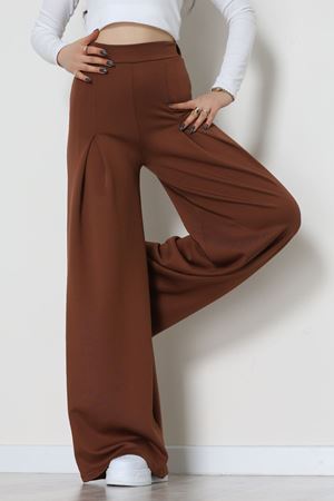 Double Krep Kumaş Önden Pileli Pantolon Acıkahve - 42784.1567.