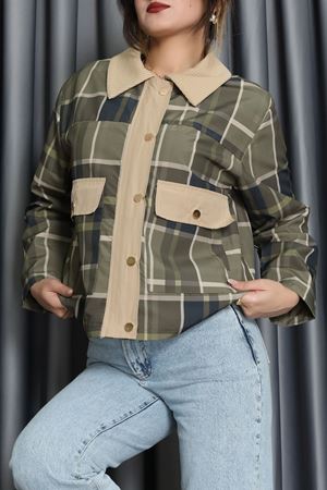 Yaka Detay Ekose Ceket Zümrüt - 7604.2122.