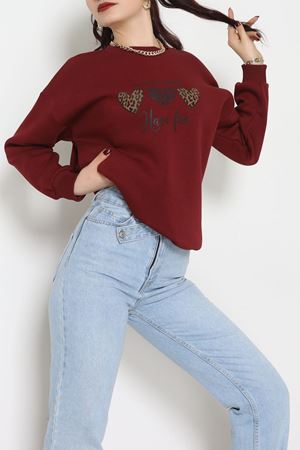 3 İplik Bisiklet Yaka Sweat Bordo - 42236.1878.