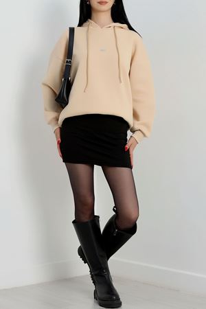 3 İplik Kapşonlu Baskılı Sweat Bej - 42232.1878.