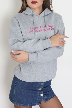 3 İplik Kapşonlu Nakışlı Sweat Grifuşya - 42231.1878.