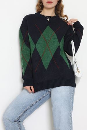 Baklava Dilimli Triko Kazak Lacivertyeşil - 51264.1918.