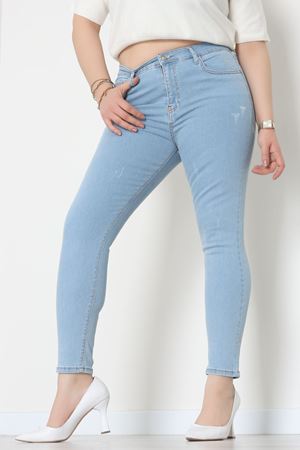 Lazer Kesim Büyük Beden Kot Pantolon Buzmavi - 31828.2121.