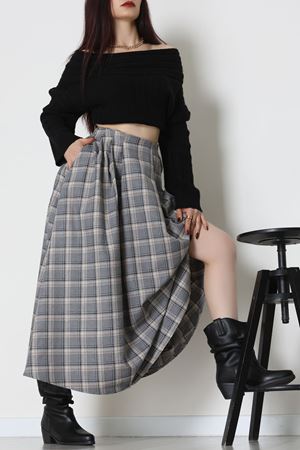 Beli Pileli Ekose Etek Gri - 51257.1909.