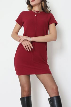 Bisiklet Yaka Selanik Kumaş Elbise Bordo - 70823.1567.