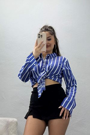 Pamuk Polyester Çizgili Gömlek Koyumavibeyaz1 - 51064.147.