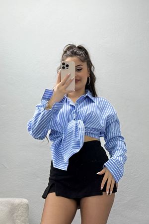 Pamuk Polyester Çizgili Gömlek Koyumavibeyaz3 - 51064.147.